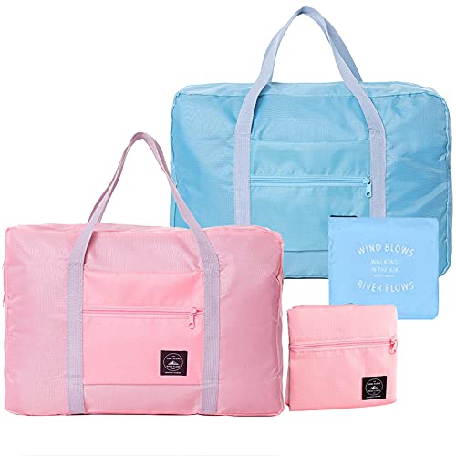 Bixzegg 2 Pack Foldable Travel Duffle Bag 25L Lightweight, Luggage Sports Gym Water Resistant Nylon, Sport Totes, Shoulder Shopping Bag, For Men, Women (Pink + Green)… #TOP9