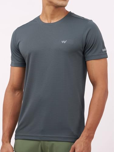 Image of Active Crew Neck Solid T-Shirt -Navy Blue