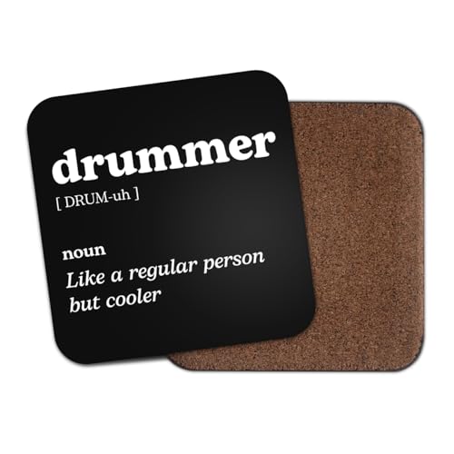 Drummer Square Coaster - Drums Musician Singer Dictionary Regular But Cooler Definition Funny Joke Hobby Men Women Kitchen Drink #82643