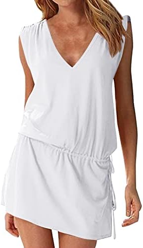 Hount Women's Beach Bikini Swimsuit Dress Bathing Suit Cover Up (White, Medium)