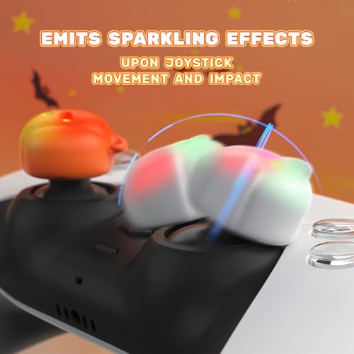 Image of PlayVital Halloween Illuminated LED Thumb Grips for PS5, Edge, PS4 Controller, Hallows Joystick Caps for Xbox Series X /S, Xbox One, Elite Series 2, Switch Pro Controllers - Spooky Ghost with Pumpkin