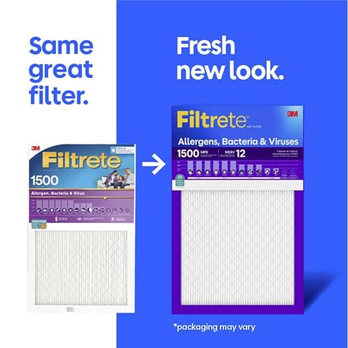 Image of Filtrete 20x20x1 Air Filter, MERV 12, MPR 1500, Allergens, Bacteria & Viruses, 3-Month AC and Furnace Filters, Cleaner Air, Reliable Airflow, 6 HVAC Filters (Actual Size 19.62 x 19.62 x 0.78 in)