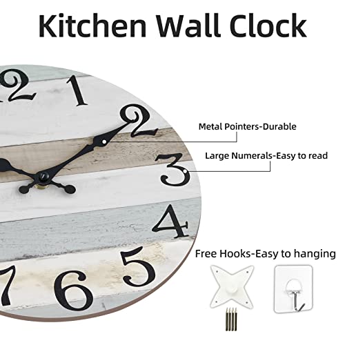 Image of KECYET Wall Clock 10 Inch Rustic Wood Wall Clocks Battery Operated No Tick Clocks Decorative for Kitchen Living Room Bathroom Farmhouse