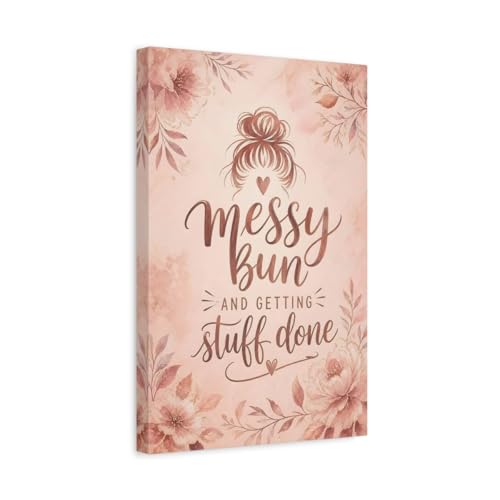 Tableau messy bun floral rose pour une decoration de chambre cocooning vertical