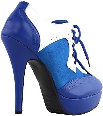 SHOW STORY Vintage Style Blue White Eyelet Lace-Up Platform High Heel Stiletto Ankle Bootie Pump Shoe,LF30312BU41,10US,Blue | Image 1