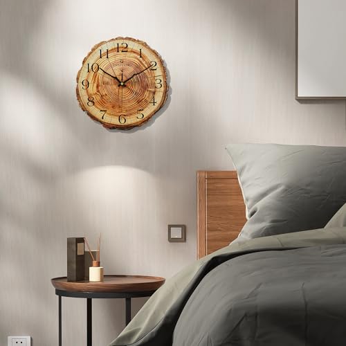 Lafocuse 12 Inch Brown Wooden Rustic Wall Clock for Kitchen Living Room - Image 3