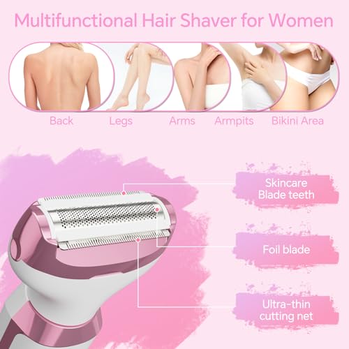 Electric Razor for Women, 4-in-1 Bikini Trimmer & Body Shaver for Nose Hair Face Eyebrow Arms Legs Armpit Underarm Pubic Area, Rechargeable Wet/Dry Painless Hair Removal - Image 3
