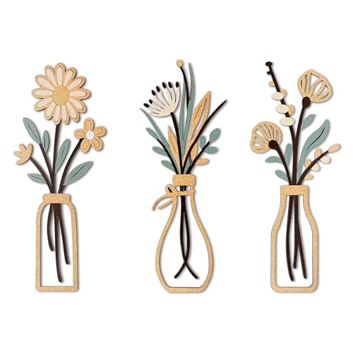 puthiac Wooden Flowers Vase Wall Art Set — Minimalist Boho Farmhouse...