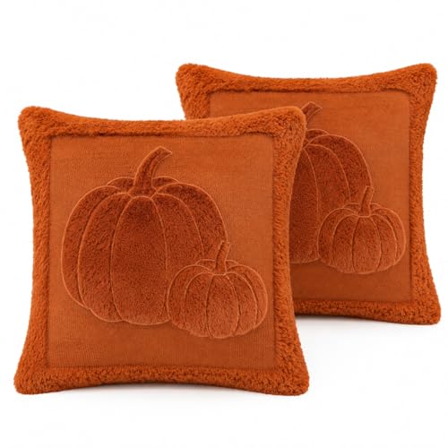18x18in Embossed Pumpkin Fall Pillow Covers - image 7