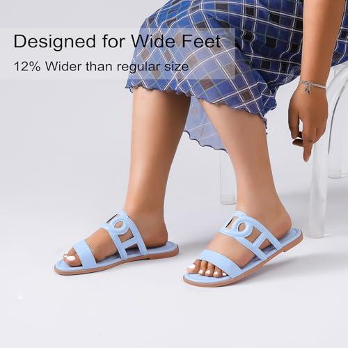 Image of Ruiee Wide Width Sandals for Women, Summer Flat Slides Casual Braided Wide Feet Sandal Comfort Slip on Sandals Open Toe Beach Shoes for Women.