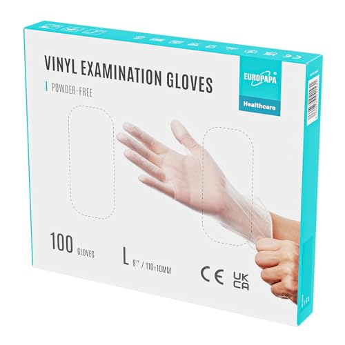 EUROPAPA® - Lot de 100 gants jetables en vinyle sans latex et non poudrés - Taille S, M, L et XL...