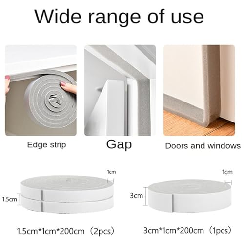 Insulation Rubber Dust-Proof Sealing Strip 2 Rolls Door Window Sealing Strips Sound-Proof Door Window Foam Back Noise Insulation Excluder Tape Foam Gap (Size : White 1.5cm 2 Rolls)