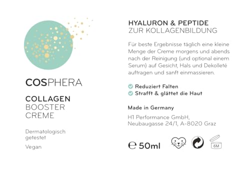 Cosphera Collagen Booster Creme 50 ml Vegan mit Hyaluronsäure und Peptiden