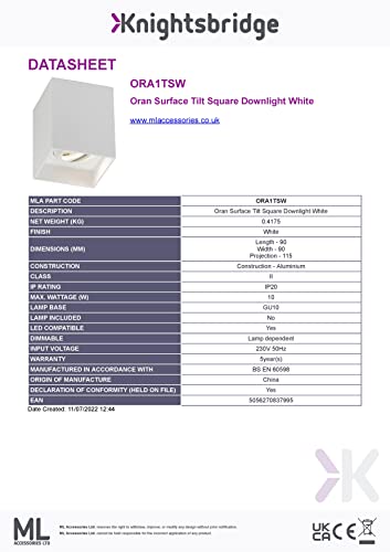 Knightsbridge Downlight, Aluminium, White, Square - Image 2