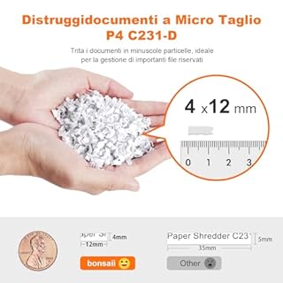 Distruggidocumenti Bonsaii C231-D: 100 Fogli a Taglio Micrometrico, Sicurezza P-4 e Funzione Automatica per 30 Minuti, Cestino da 16 Litri - Proteggi la tua Privacy