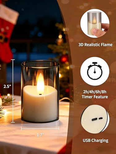 Image of Rechargeable Flameless Candles with Remote Timer | 1.7 inchx2.5 inch Acrylic Votive Electric LED Rechargeable Tea Lights Battery Operated for Halloween Christmas Wedding Decor (6 Pack)