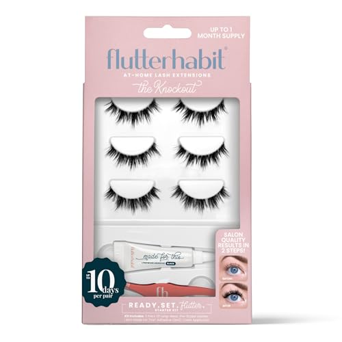 FlutterHabit Knockout Ready Set Starter Kit Underlash Extensions Kit with Lash Clusters DIY Eyelash Extension Kit for At Home Application Doll Eye Lashes 615mm Lash Glue Included