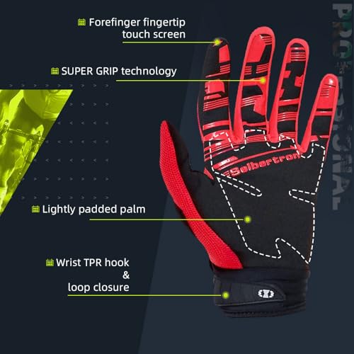 Image of Seibertron Dirtpaw Unisex BMX MX ATV MTB Racing Mountain Bike Bicycle Cycling Off-Road /Dirt Bike Gloves Road Racing Motorcycle Motocross Sports Gloves Touch Recognition Full Finger Glove Red XL