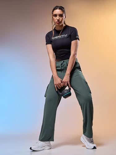 Image of TECHNOSPORT Women's Straight Fit Solid Textured Sports Cargo Pants with Technocool+, Quick Dry for Gym, Sports and Regular Use