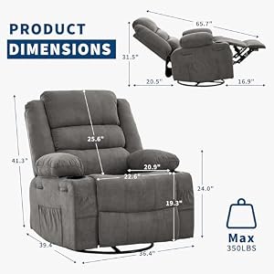 Garvee Rocking Recliner Chair for Adults Wide 360° Swivel Rocker Recliner — photo 2 of 6