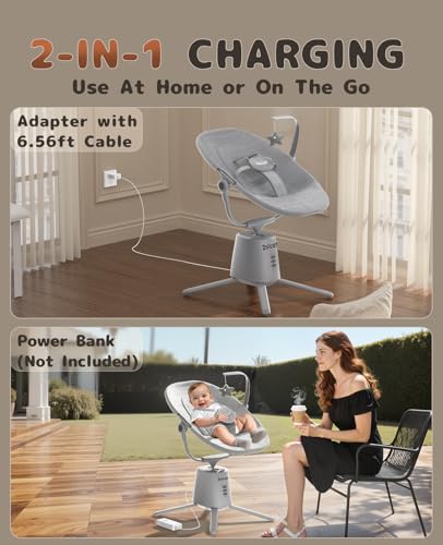 Image of Zoicay Baby Swing,Baby Swings for Infants with 3 Modes & 5 Speeds, BT Enabled App & Remote Control, Electric Swing - 6 Lullabies and 3 Timer Setting, 2 Seat Positions and 5-Point Harness Swing (Gray)