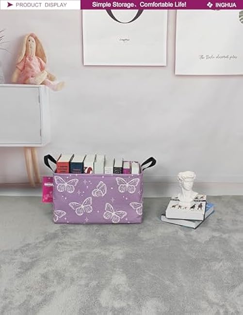Rectangular Storage Basket Fabric Organizer Bin for Toys,Books,Clothes,Gifts,Pets-Perfect for Home,Office,Nursery,Dorm,Shelf(Rec-butterfly )