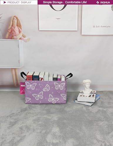 Image of Rectangular Storage Basket Fabric Organizer Bin for Toys,Books,Clothes,Gifts,Pets-Perfect for Home,Office,Nursery,Dorm,Shelf(Rec-butterfly )