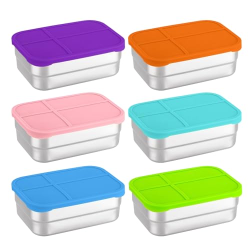 de aperitivos de acero inoxidable – Contenedor de comida de 720 ml con tapa de silicona, de alimentos reutilizable – para comida escolar, picnic, guardería, deportes, oficina, hogar, camping