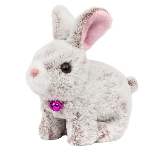 Easfan Hopping Bunny Plush Grey Jumping Spotted Rabbit Ears Nose Moving Educational Plush Toy Interactive Toy Electric for Toddlers Kids