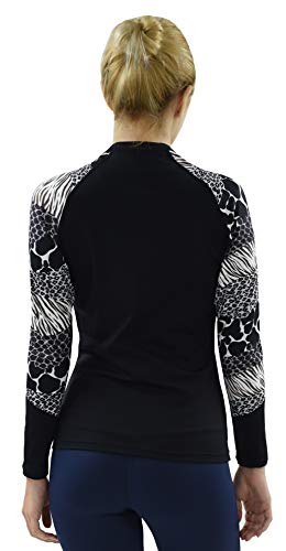 Private Island Women UPF50+ Front Zipper Up Long Sleeve Swimsuits Top with Both Side Pockets Swim Rash Guard (XS, wA-JRSRGT)