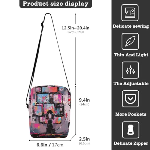 messenger bag for men Small Crossbody Bag For Women Women's Purses Adjustable Strap for work work - Pink Rose Black3