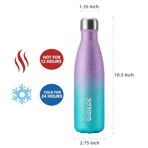 Image of BJPKPK 17oz Insulated Water Bottles Stainless Steel,Sports Water Bottles Keep Cold for 24 Hours and Hot for 12 Hours,BPA Free,Glitter Purple Green