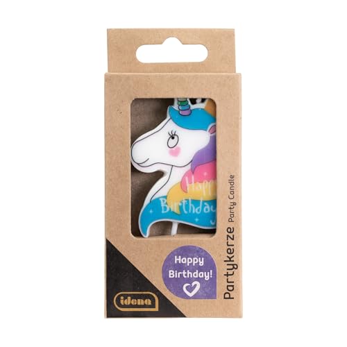 Idena 50096 – Vela de fiesta de unicornio Happy Birthday, vela de cumpleaños de cera de...