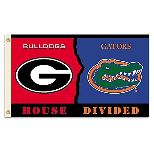 BSI PRODUCTS, INC. - Rivalry House Divided 3â€™ x 5â€™ Flag with Heavy-Duty Brass Grommets - Georgia and Florida - UGA and UF Football Pride - Durable for Indoors & Outdoors - Great Gift Idea