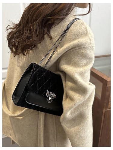 Image of RoseSeek Women's Leopard Print Chain Shoulder Bag Metal Buckle Handbags Leather Clutch Purse