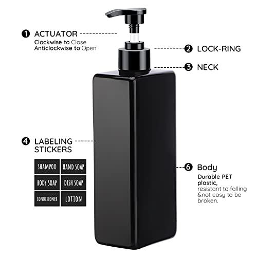 Image of Segbeauty Shower Refillable Dispenser, 3pcs 16.9oz 500ml Pump Press Bottles with Labels, Empty Reusable Plastic Soap Dispenser Bathroom Shower Containers for Body Wash Shampoo Conditioner Lotion Black
