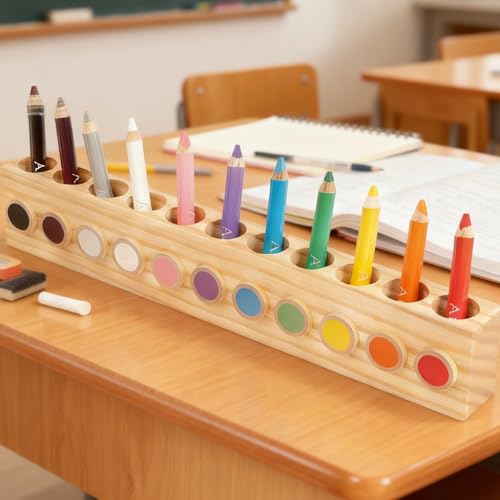 VEGOATY Porte-crayons de couleur en bois - 41 x 5 x 7 cm - Pour présenter des crayons à dessin - 11 compartiments - Pot à crayons - Organiseur de table créatif - Pour l'école, le bureau, la maison – vue 4