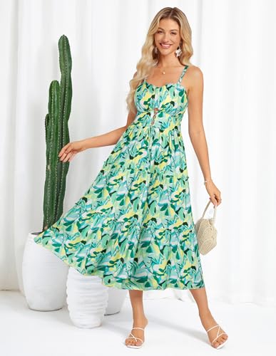 Image of GRACE KARIN 2026 Women's Spaghetti Vacation Sundress Summer Beach Flowy Boho Floral Maxi Dresses with Pockets Green Yellow Floral L