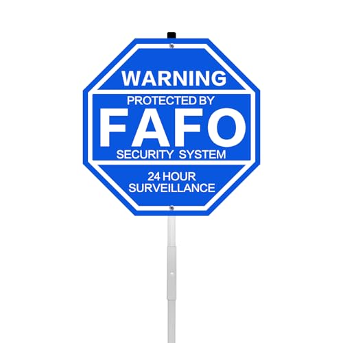 JMXINHANG 10 x 10 Protected by FAFO Metal Warning Sign with 28 Stake Reflective Funny Security for Yard Driveway Garden Outdoor Use(BLUE-FAFO-1Pack With Stake)