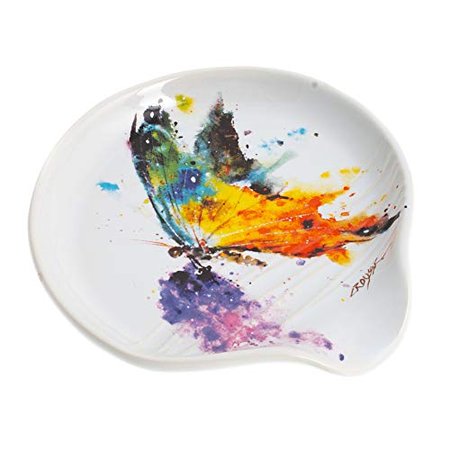 Demdaco Dean Crouser Kaleidoscope Butterfly Watercolor Rainbow 5 X 5 Glossy Stoneware Spoon Rest #TOP2