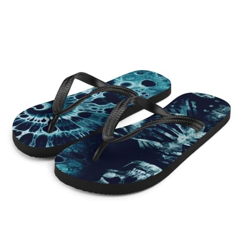 Trippy Tie-Dye Skull Flip-Flops, Colorful Skull Print Sandals, Vibrant Beach Footwear, Unique Summer Shoes2