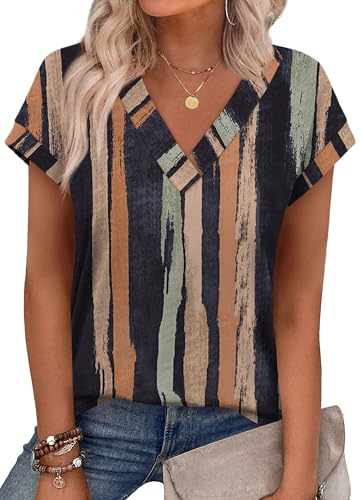XIEERDUO Womens Summer Tops Short Sleeve Shrits 2026 Trendy V Neck Spring Outfits Beach Vacation Clothes