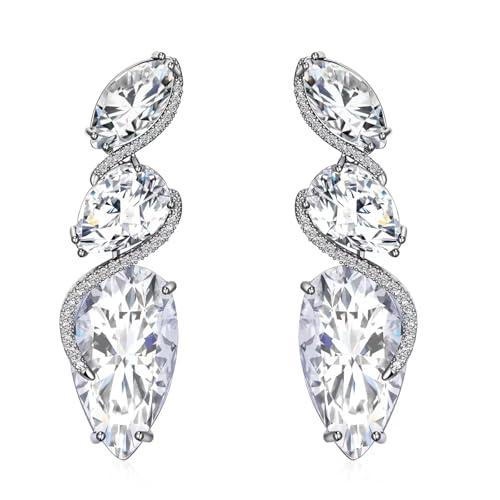 Crystal Teardrop Dangle drop Earrings for Women S925 Sterling Silver posts Cubic Zirconia Rhinestone Birthstone Statement Formal Earrings Fashion Jewelry gifts for women Mom Her