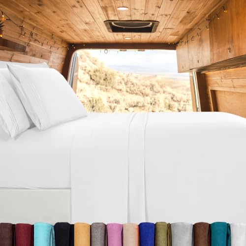 Image of Elegant Comfort Luxury 1500 Premium Hotel Quality Microfiber 4-Piece Sheet Set - Wrinkle Resistant, All Around Elastic Fitted Sheet, Deep Pocket up to 16 inch, RV Short Queen, White