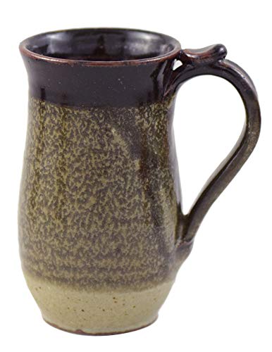 American Made Stoneware Pottery Classic 16-oz Tall Mug with Thumb Grip (Mocha Cream)