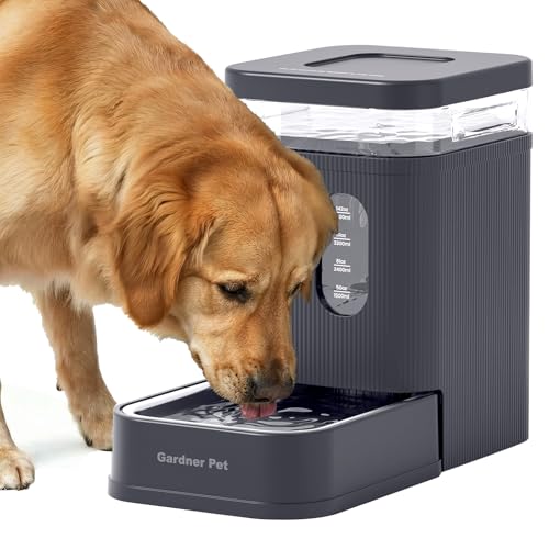 Gardner Pet 1.7 Gallon Automatic Dog Water Bowl Dispenser 6.5L Gravity Water Feeder with Stainless Steel Bowl & Maifan Stone Filter, BPA-Free for for Cats and Dogs (Grey, 1.7 Gallon)