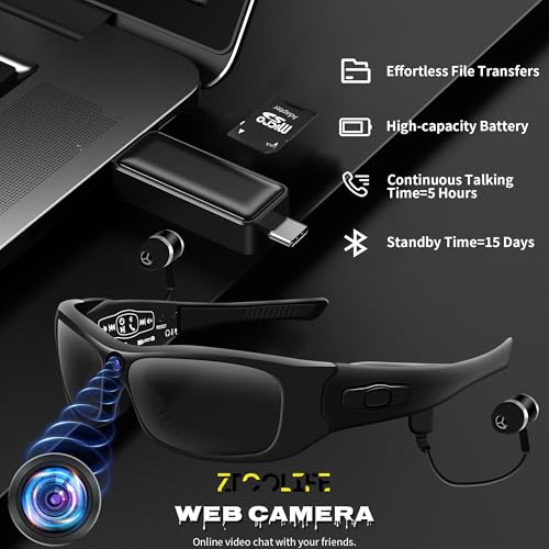 Video Glasses with Bluetooth, HD 1080P Video Glasses with Polarized UV400 Lens for Outdoor Sports(No Audio)