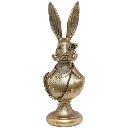 Vintage Animal Statue Gold Resin Rabbit Bust Figurine with Glasses & Suit Bunny Sculpture Festival Decorations Retro Office Desk Decor for Home Living Room Creative Gift for Animal Lovers