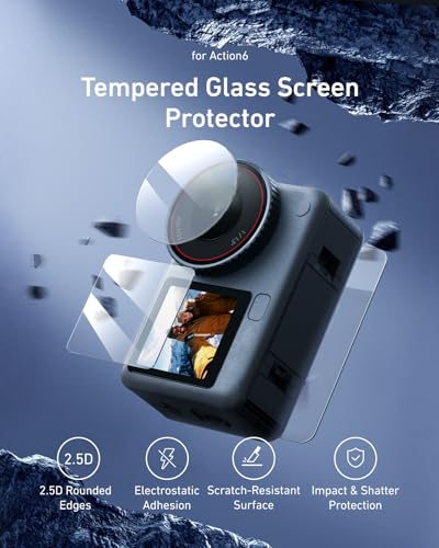 Image of TELESIN Screen Protector for DJI Osmo Action 6, Lens /Front /Back Screen Tempered Glass Protector for DJI Osmo Action 6 Accessories, 9H Hardness Anti-Scrach Anti-Fingerprint Anti-Bubble (3 Pieces)