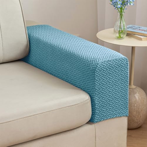 Disayu 2Pcs Couch Arm Covers, Armrest Cover for Sofa, Sofa Arms Covers Washable Arms with Twist Pins Soft,Skin-Friendly for Pets (Texture Sea Blue, Armrest Cover)